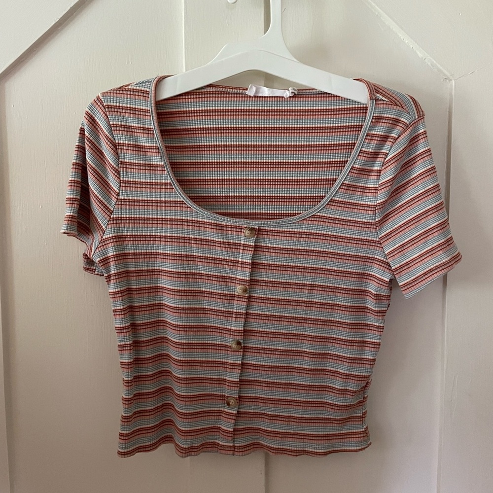All In Favor cropped t-shirt striped size large